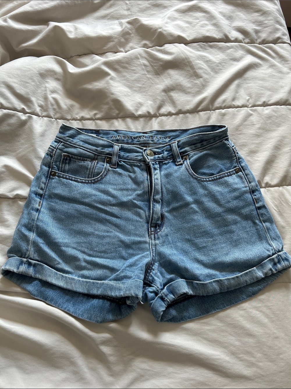 American Eagle Outfitters Light Blue Denim Roll-Cuff Shorts